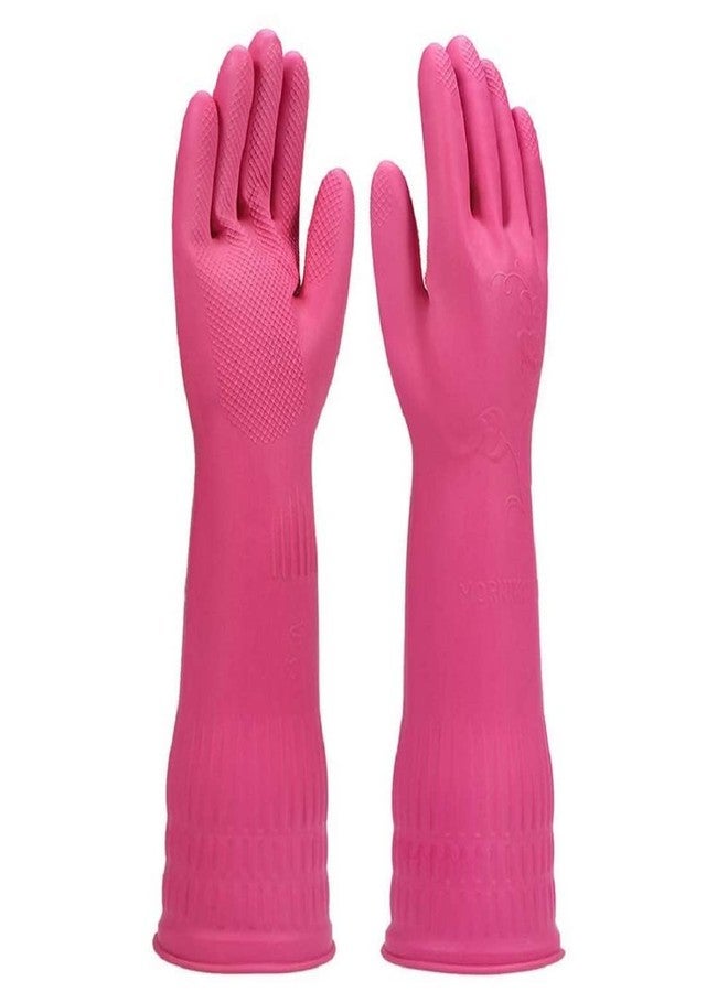 MPR4 -15 Inch Reusable Rubber Gloves | Heavy Duty | Hand Gloves For Dishwashing | Gardening | Kitchen, Cleaning Non-Slippery kitchen | Long Elbow Length1 Pair (Red) (Pink,) - Image 1